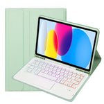 Für iPad 11 2025 / 10. Generation 10,9 2022 A10B-AS Lammlederstruktur hintergrundbeleuchtete Bluetooth Touch-Tastatur Leder-Tablet-Hülle mit Stifthalter, A10B-AS