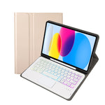 Für iPad 11 2025 / 10. Generation 10,9 2022 A10B-AS Lammlederstruktur hintergrundbeleuchtete Bluetooth Touch-Tastatur Leder-Tablet-Hülle mit Stifthalter, A10B-AS