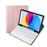 Für iPad 11 2025 / 10. Generation 10,9 2022 A10B-AS Lammlederstruktur hintergrundbeleuchtete Bluetooth Touch-Tastatur Leder-Tablet-Hülle mit Stifthalter, A10B-AS