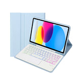 Für iPad 11 2025 / 10. Generation 10,9 2022 A10B-AS Lammlederstruktur hintergrundbeleuchtete Bluetooth Touch-Tastatur Leder-Tablet-Hülle mit Stifthalter, A10B-AS