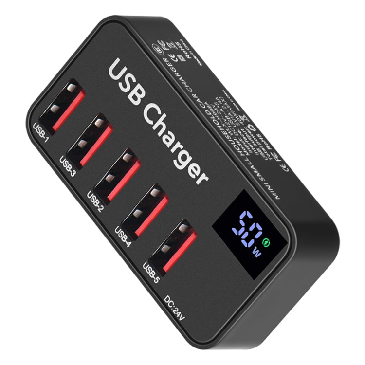 988A Multifunktionaler DC 12V 5 Ports USB Digitalanzeige Schnellladegerät, 988A