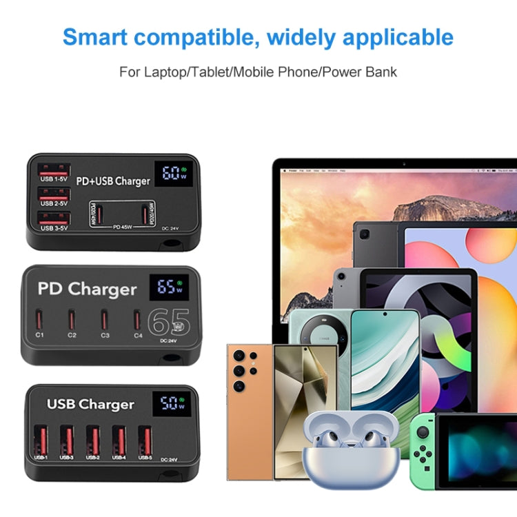 988A Multifunktionaler DC 12V 5 Ports USB Digitalanzeige Schnellladegerät, 988A
