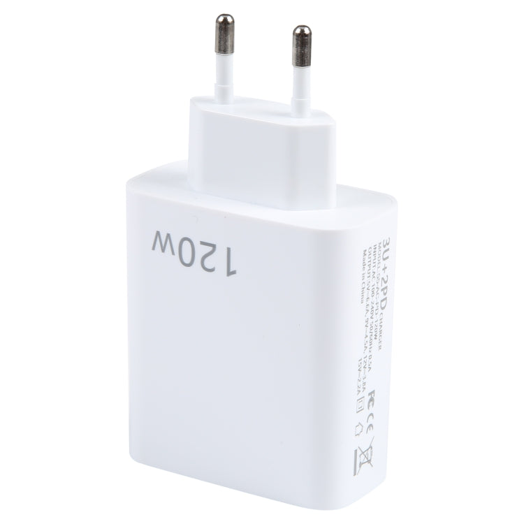 120W Dual PD Typ-C + 3 x USB Multi-Port-Ladegerät, EU-Stecker