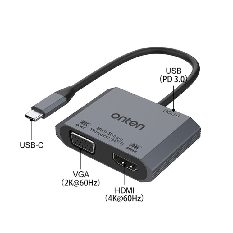 Onten M205 3 in 1 Typ-C auf HDMI+VGA+PD Schnelllade-Video-Konverter, M205