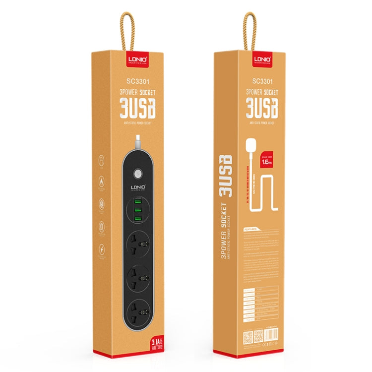 LDNIO SC3301 3 x USB-Anschlüsse Reise- und Büro-Steckdose, Kabellänge: 1,6 m, US Stecker, SAS8610AUS, SAS8610BUS, SAS8610EU, SAS8610UK