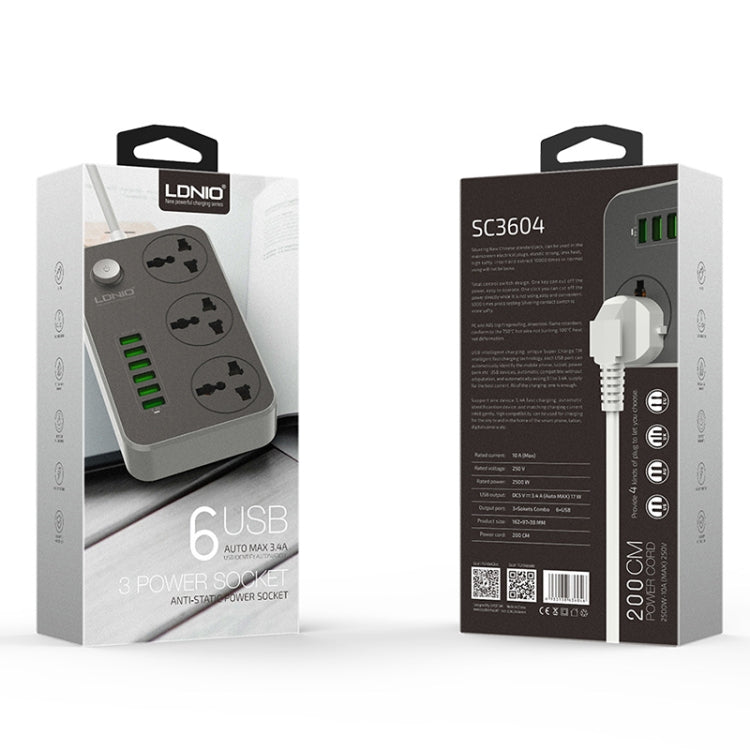 LDNIO SC3604 6 x USB-Anschlüsse Multifunktions-Reise-Home-Office-Steckdose, Kabellänge: 2m, US-Stecker, SAS8611AUK, SAS8611AUS, SAS8611BUK, SAS8611BUS, SAS8611EU