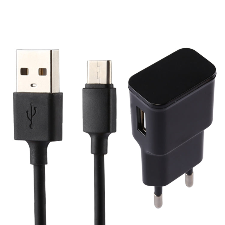 5V 2.1A Intelligentes Identifikations-USB-Ladegerät mit 1m USB zu USB-C / Typ-C Ladekabel, EU Stecker
