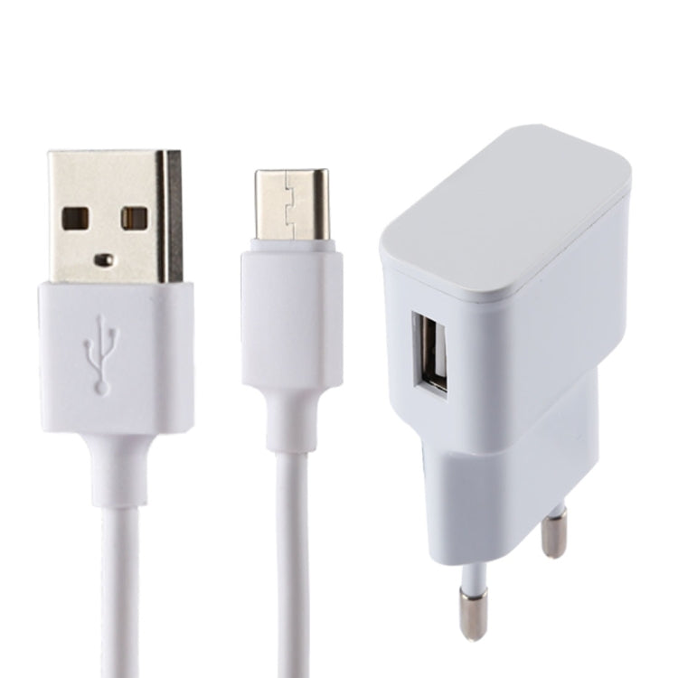 5V 2.1A Intelligentes Identifikations-USB-Ladegerät mit 1m USB zu USB-C / Typ-C Ladekabel, EU Stecker