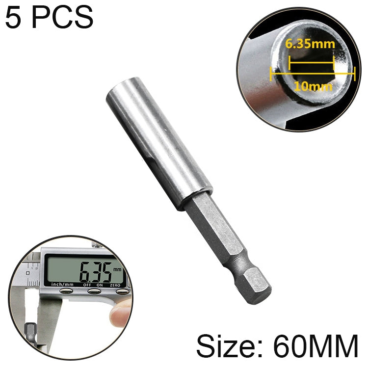 5 STÜCK 1/4 Elektrischer Chargenkopf mit hohem Magnetismus, Pleuelstange, Pistolenbohrer, Verlängerungsstange, Hülse, schnell drehbares Gelenk, Länge: 60 mm, 60 mm Gelenk