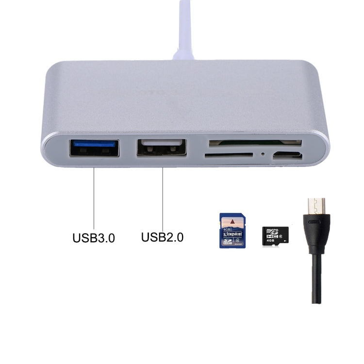 5-in-1 Micro-SD + SD + USB 3.0 + USB 2.0 + Micro-USB-Anschluss zu USB-C / Typ-C OTG COMBO Adapter Kartenleser für Tablet, Smartphone, PC, 5 in 1 (Silber), 5 in 1 (Gold)