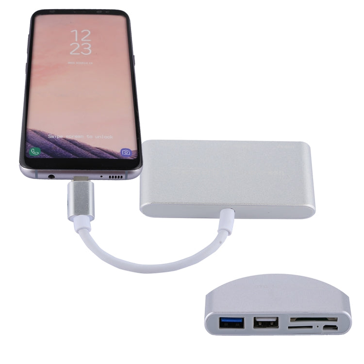 5-in-1 Micro-SD + SD + USB 3.0 + USB 2.0 + Micro-USB-Anschluss zu USB-C / Typ-C OTG COMBO Adapter Kartenleser für Tablet, Smartphone, PC, 5 in 1 (Silber), 5 in 1 (Gold)