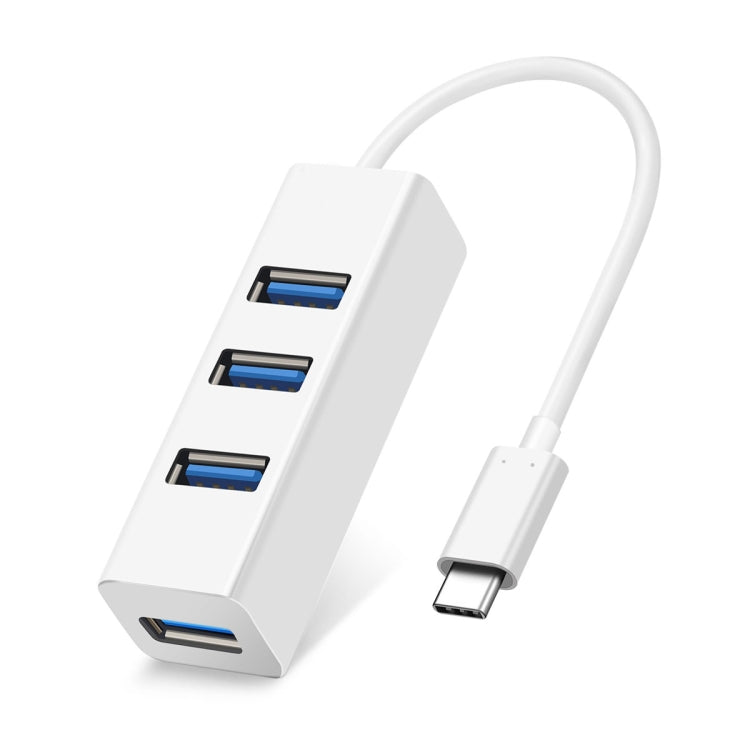 Tragbarer USB-C / Typ-C Stecker zu 4 USB Buchsen HUB Adapter, 4 USB-Ports (Weiß)