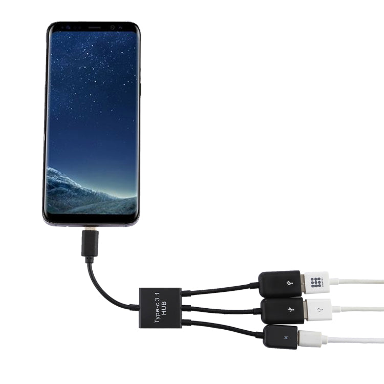 Tragbarer USB-C / Typ-C Stecker zu Dual USB Buchsen + Micro USB Buchse Mini-Kabel-Hub-Splitter-Adapter, 2 USB-Ports + Micro USB