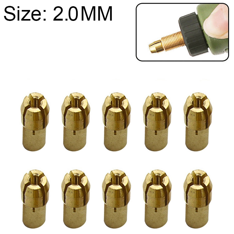 10 St. Dreibackenfutter-Spannzange aus Kupfer für Elektromühlenbeschläge, Bohrungsdurchmesser: 2,0 mm, Bohrungsdurchmesser: 2,0 mm