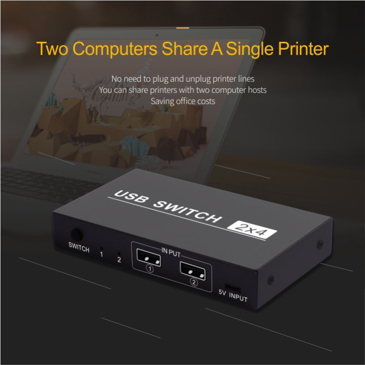 2x4 USB Umschalter 2 Ports PCs teilen 4 Geräte für Drucker Tastatur Maus Monitor, 2x4 USB Umschalter
