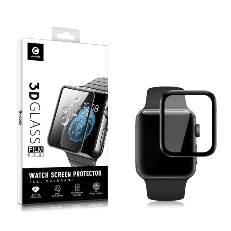 2 Stück mocolo 0,33 mm 9H 3D-Schutzfolie aus gehärtetem Glas mit abgerundeten Kanten und vollflächiger Verklebung, passend für Apple Watch Series 3 (38 mm), Apple Watch Series 4 (40 mm), Apple Watch Series 3 (42 mm) und Apple Watch Series 4 (44 mm).