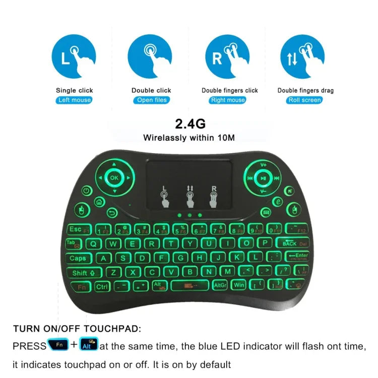I8 Max 2,4-GHz-Mini-Funktastatur mit Touchpad, wiederaufladbare Fly Air Mouse, Smart Game, 7-farbige Hintergrundbeleuchtung