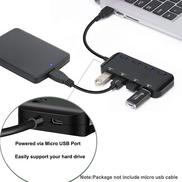 Ultra Speed USB3.0 4-Port-Hub mit Schalter, USB 3.0