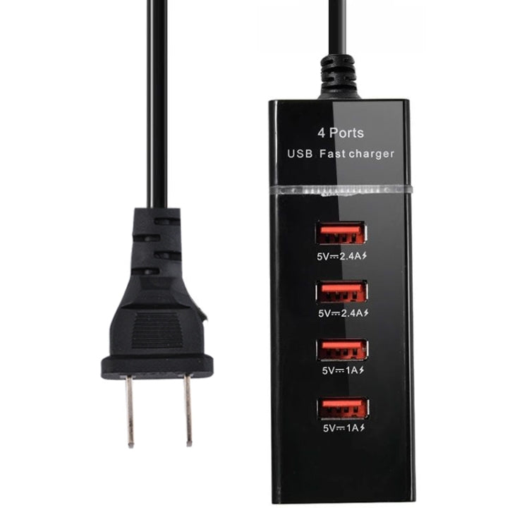 5V 4,1A 4 USB-Anschlüsse Ladeadapter mit Netzkabel, Kabellänge: 1,5m, US-Stecker, US-Stecker