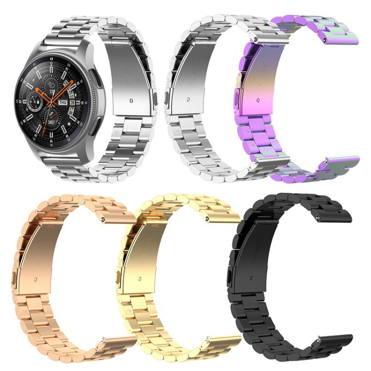 For Huawei GT2/GT/Samsung Galaxy Watch 46mm R800/Samsung Gear S3 Universal Three Beads Stainless Steel Watch Wrist Strap 22mm, Black, Gold, Rose Gold, Colourful, Silver