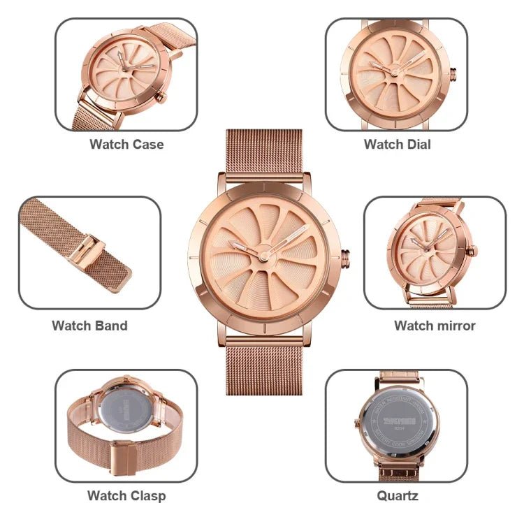 SKMEI 9204 Mode-Skelett-Drehscheiben-wasserdichte Geschäfts-Netzgürtel-Quarzuhr Herrenuhr