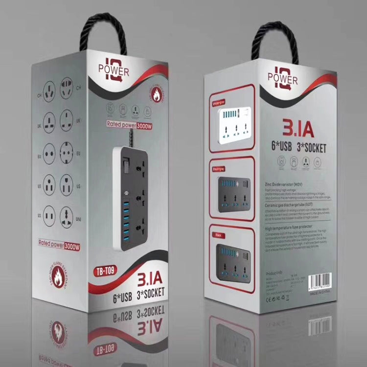 T09 3000W Hochleistungs Mehrfach-Steckdosenadapter mit 3-Loch Internationalem Universalstecker + 6 USB Intelligentes Laden, EU STECKER, US STECKER, UK STECKER