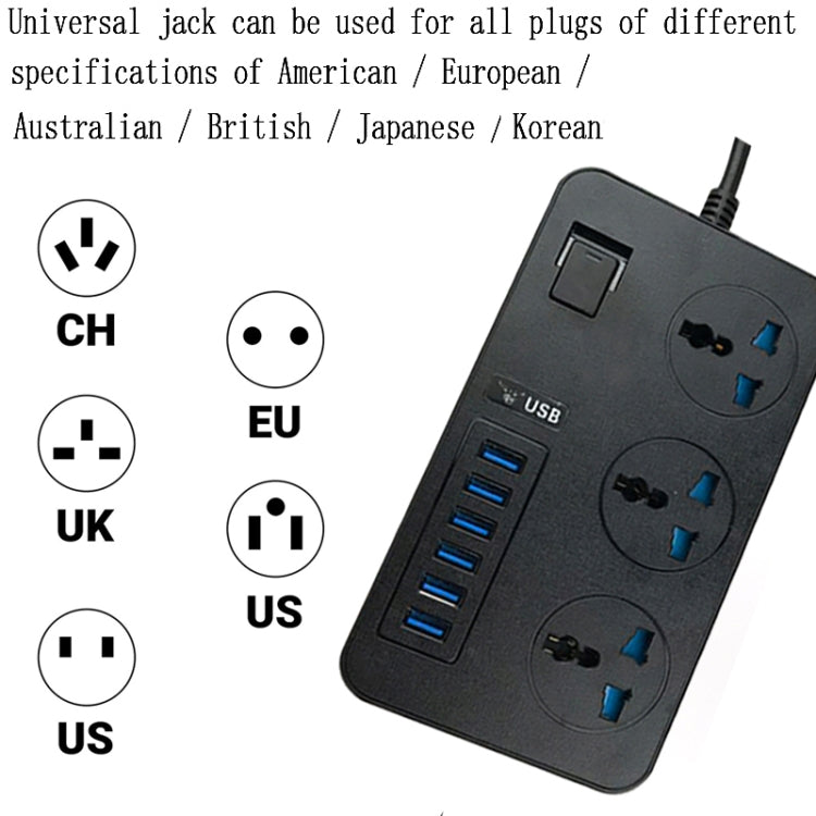 T09 3000W Hochleistungs Mehrfach-Steckdosenadapter mit 3-Loch Internationalem Universalstecker + 6 USB Intelligentes Laden, EU STECKER, US STECKER, UK STECKER
