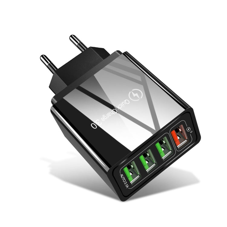 30W QC 3.0 USB + 3 USB 2.0 Anschlüsse Handy-Tablet-PC Universal-Schnellladegerät Reiseladegerät, EU-Stecker, EU-Stecker