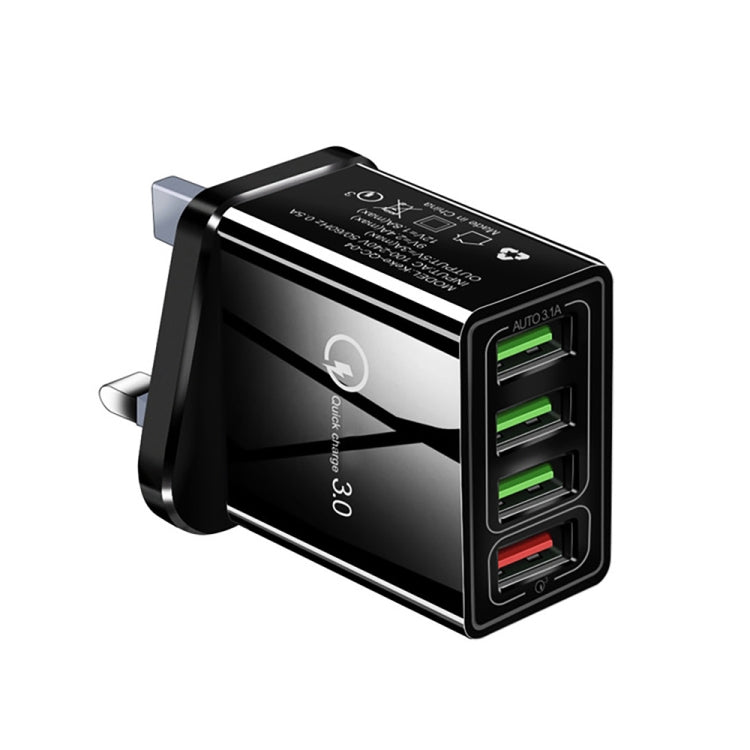 30W QC 3.0 USB + 3 USB 2.0 Ports Handy Tablet PC Universal Schnellladegerät Reiseladegerät, UK Stecker, UK Stecker