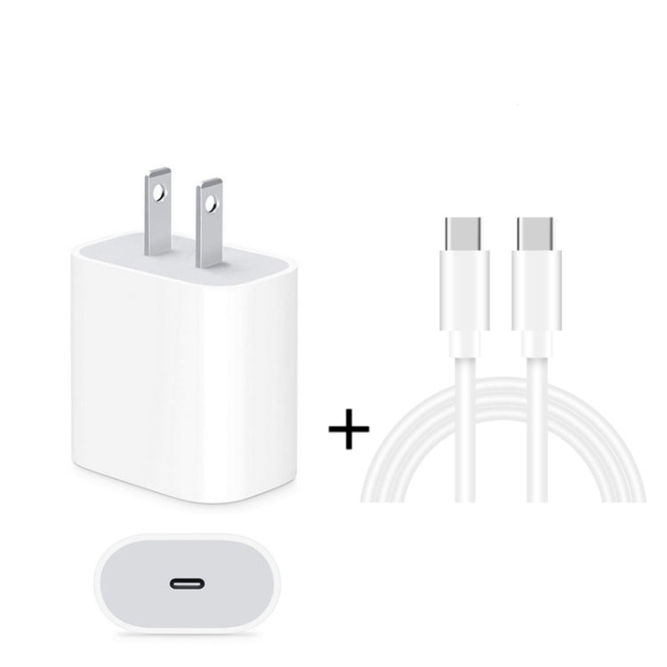 2-in-1 Einzelner USB-C / Typ-C Port Reise-Ladegerät + 3A PD 3.0 USB-C / Typ-C auf USB-C / Typ-C Schnelllade-Datenkabel-Set, Kabellänge: 1m, 18W 1m