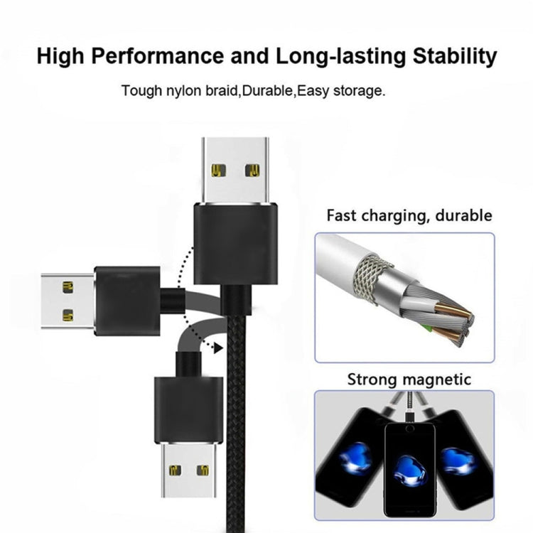 Magnetisches USB-auf-Micro-USB-Metallanschluss-Datenkabel aus Nylon, zweifarbig geflochten, Kabellänge: 1 m, Micro USB