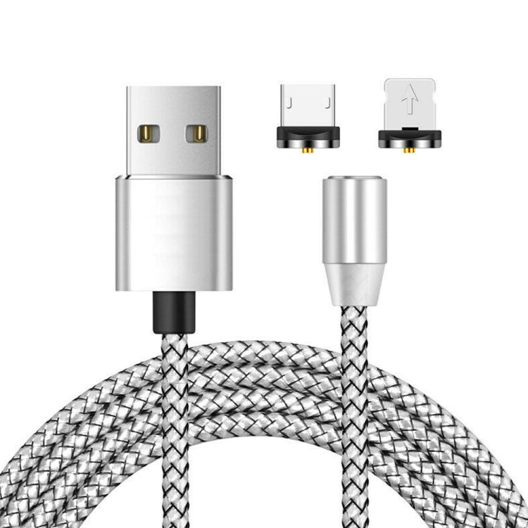 2-in-1 USB-auf-8-Pin- + Micro-USB-Magnet-Metall-Schnittstellen-Nylon-geflochtenes Ladekabel, Länge: 1m, 1m