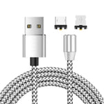 2-in-1 USB-auf-8-Pin- + Micro-USB-Magnet-Metall-Schnittstellen-Nylon-geflochtenes Ladekabel, Länge: 1m, 1m