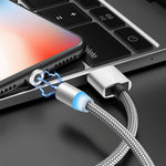 2-in-1 USB-auf-8-Pin- + Micro-USB-Magnet-Metall-Schnittstellen-Nylon-geflochtenes Ladekabel, Länge: 1m, 1m