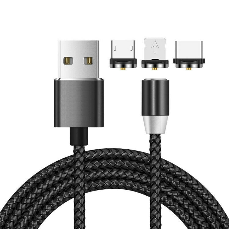 3-in-1 USB auf 8 Pin + Type-C/USB-C + Micro USB Magnetisches Metall-Interface Nylon geflochtenes Ladekabel, Länge: 1m