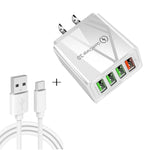 2-in-1 USB-auf-USB-C-/Type-C-Datenkabel + 30W QC 3.0 4 USB-Schnittstellen Universal-Schnellladegerät für Mobiltelefone und Tablets Reise-Ladegerät-Set, US-Stecker, USB-C-/Type-C-Set US-Stecker