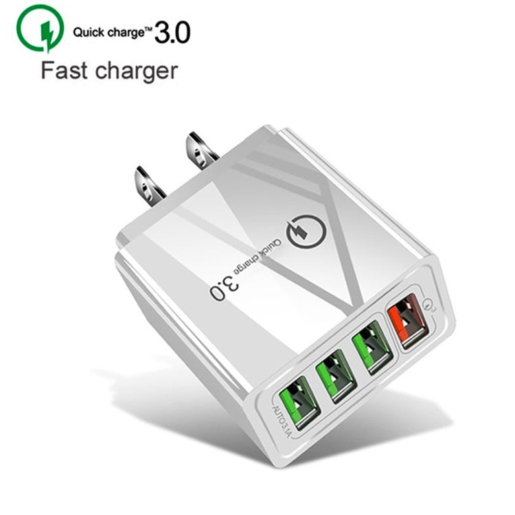 2-in-1 USB-auf-USB-C-/Type-C-Datenkabel + 30W QC 3.0 4 USB-Schnittstellen Universal-Schnellladegerät für Mobiltelefone und Tablets Reise-Ladegerät-Set, US-Stecker, USB-C-/Type-C-Set US-Stecker
