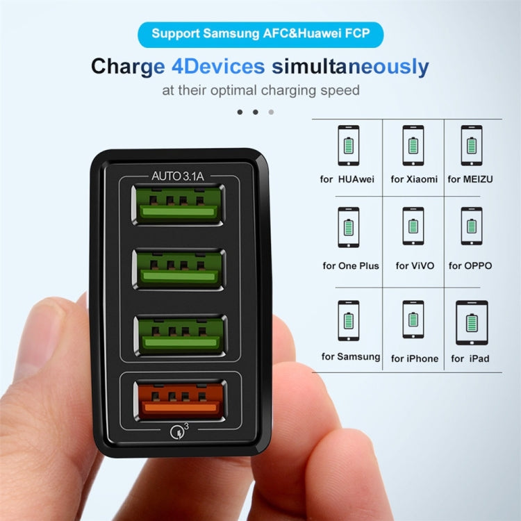 2-in-1 USB-auf-USB-C-/Type-C-Datenkabel + 30W QC 3.0 4 USB-Schnittstellen Universal-Schnellladegerät für Mobiltelefone und Tablets Reise-Ladegerät-Set, US-Stecker, USB-C-/Type-C-Set US-Stecker