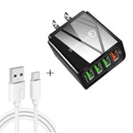 2-in-1 USB-auf-USB-C-/Type-C-Datenkabel + 30W QC 3.0 4 USB-Schnittstellen Universal-Schnellladegerät für Mobiltelefone und Tablets Reise-Ladegerät-Set, US-Stecker, USB-C-/Type-C-Set US-Stecker