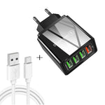 2-in-1 USB auf USB-C / Typ-C Datenkabel + 30W QC 3.0 4 USB-Schnittstellen Handy Tablet PC Universal Schnellladegerät Reise-Ladegerät Set, EU Stecker, USB-C / Typ-C Set EU Stecker