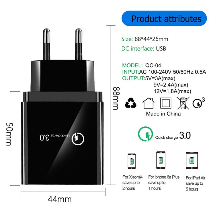 2-in-1 USB auf USB-C / Typ-C Datenkabel + 30W QC 3.0 4 USB-Schnittstellen Handy Tablet PC Universal Schnellladegerät Reise-Ladegerät Set, EU Stecker, USB-C / Typ-C Set EU Stecker
