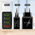 2-in-1 USB auf USB-C / Typ-C Datenkabel + 30W QC 3.0 4 USB-Schnittstellen Handy Tablet PC Universal Schnellladegerät Reise-Ladegerät Set, EU Stecker, USB-C / Typ-C Set EU Stecker