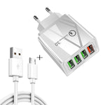 2 in 1 1m USB to Micro USB Data Cable + 30W QC 3.0 4 USB Interfaces Mobile Phone Tablet PC Universal Quick Charger Travel Charger Set, EU Plug, Micro USB Set EU Plug