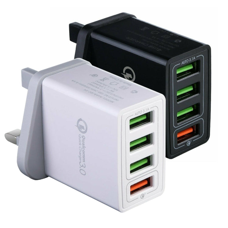2-in-1 1m USB zu Micro-USB Datenkabel + 30W QC 3.0 4 USB-Schnittstellen Universal-Schnellladegerät für Handy und Tablet PC Reise-Ladeset, UK Stecker, Micro-USB Set UK Stecker