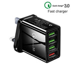 2-in-1 1m USB zu Micro-USB Datenkabel + 30W QC 3.0 4 USB-Schnittstellen Universal-Schnellladegerät für Handy und Tablet PC Reise-Ladeset, UK Stecker, Micro-USB Set UK Stecker
