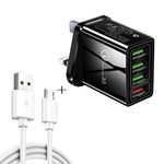 2-in-1 1m USB zu Micro-USB Datenkabel + 30W QC 3.0 4 USB-Schnittstellen Universal-Schnellladegerät für Handy und Tablet PC Reise-Ladeset, UK Stecker, Micro-USB Set UK Stecker