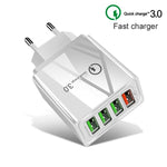 2 in 1 1m USB to 8 Pin Data Cable + 30W QC 3.0 4 USB Interfaces Mobile Phone Tablet PC Universal Quick Charger Travel Charger Set, EU Plug, 8 Pin Set EU Plug