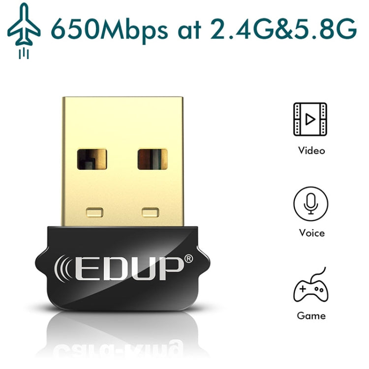 EDUP EP-AC1651 USB WIFI Adapter 650Mbps Dualband 5G/2,4GHz Externe WLAN-Karte Wifi Dongle Empfänger für Laptop Windows MacOS