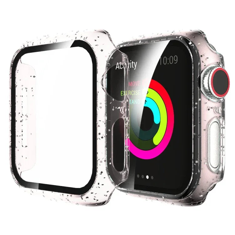 Für Apple Watch Series 4/5/6 &amp; SE 1/2/3 44mm Glitzerpuder PC + Displayschutzfolie aus gehärtetem Glas Integriertes Gehäuse