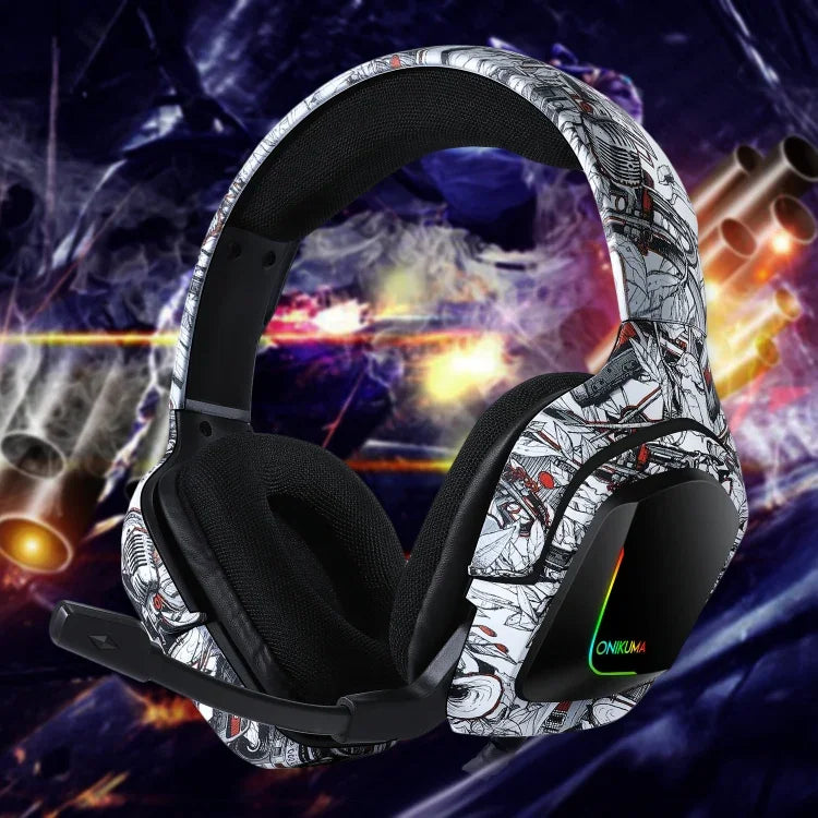 ONIKUMA K20 PS4 Surround Sound Bass PC Gamer Kopfhörer mit Mikrofon, RGB Licht